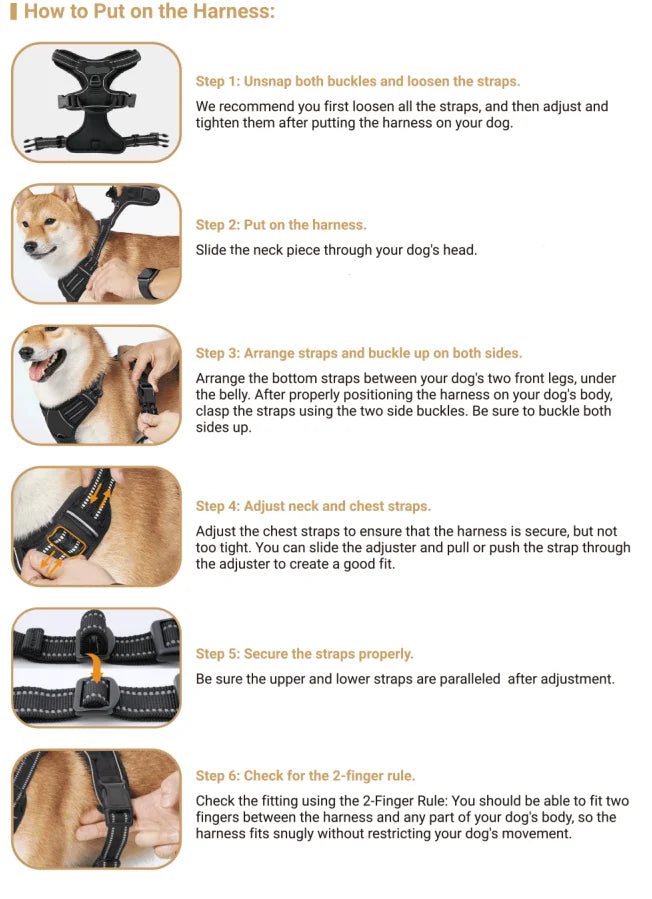 Adjustable No-Pull Dog Harness – Reflective Front-Clip Harness with Handle