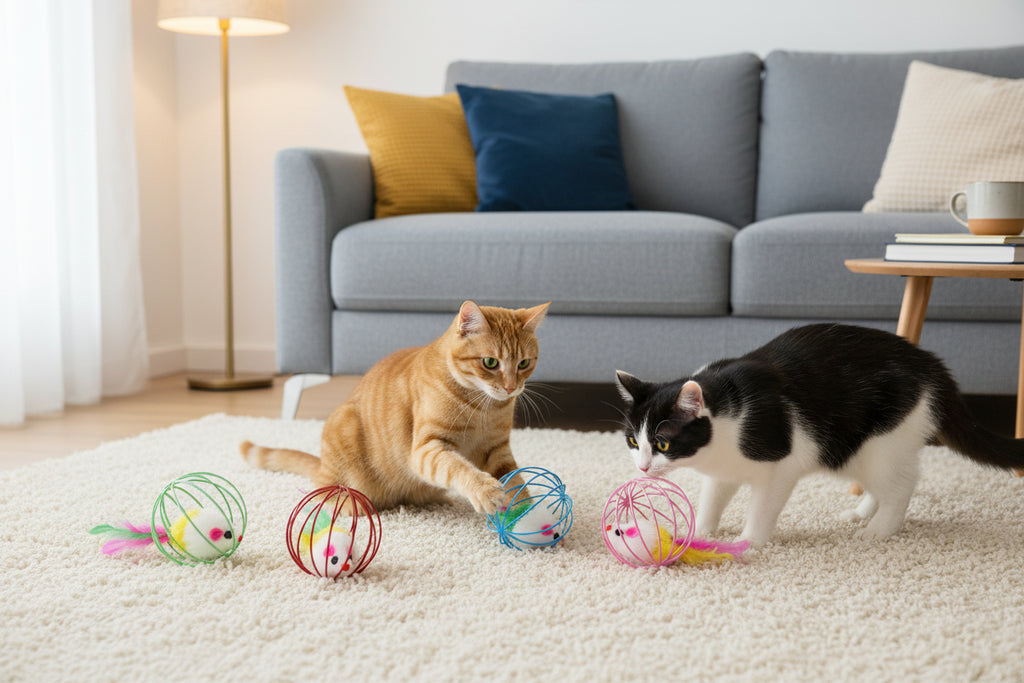 Interactive Colorful Mouse Cat Toy in Cage – Fun Chase & Play Toy for Cats