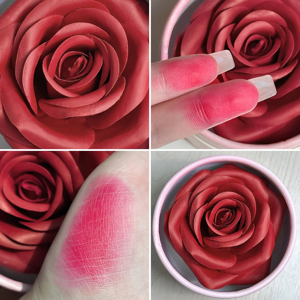 Blush 3D pétale de rose – Maquillage et highlighter, résistant à l’eau et longue tenue – Poudre visage en forme de fleur, blush style rose