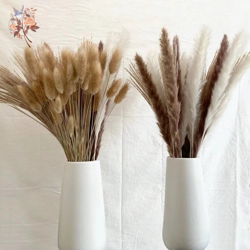 Natural Pampas Grass Bouquet – Boho Bunny Tail Dried Flower Décor