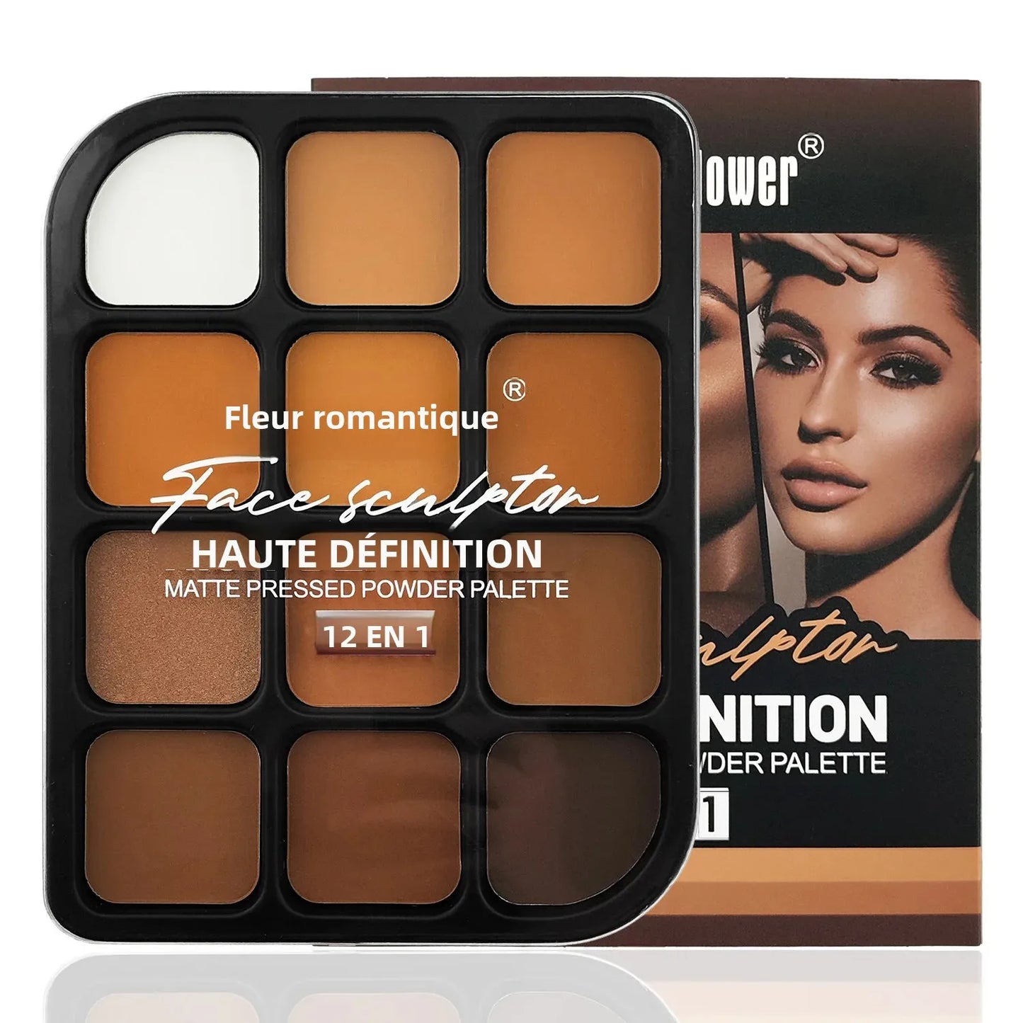 Palette Contour 12 Couleurs – Bronzer & Highlighter Tout-en-Un, Couverture Totale