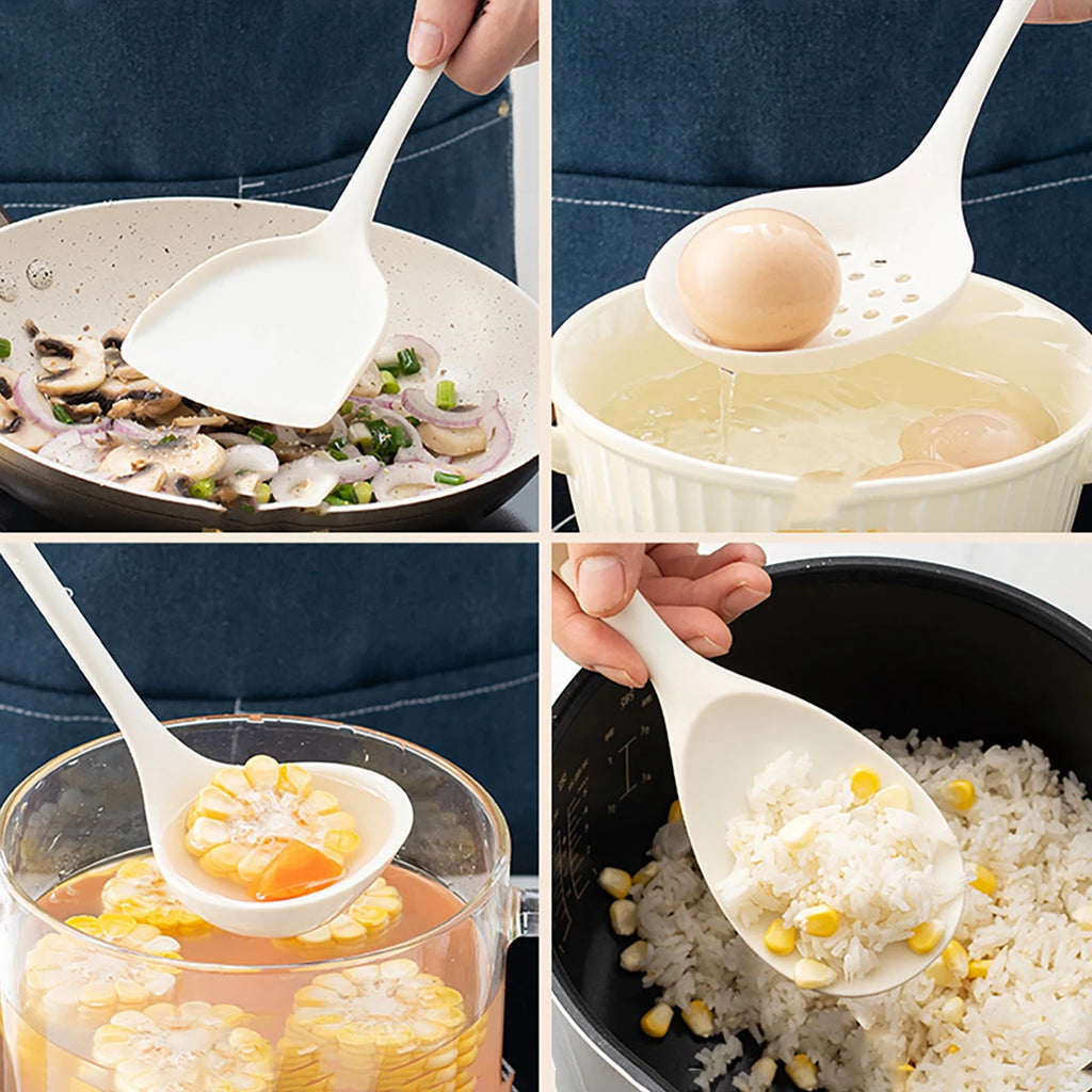 4-Piece Silicone Kitchen Utensil Set – Ladle, Slotted Spoon, Spatula & Cooking Tools for Home Kitchen