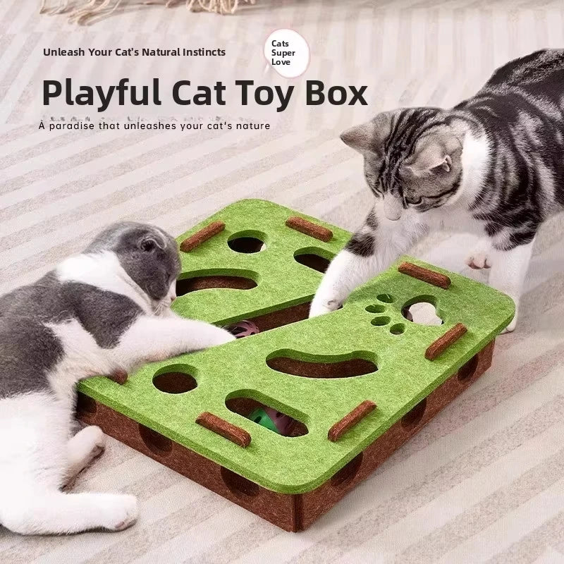 Felt Cat Puzzle Box with Ball – Interactive Hunting & Exercise Toy
