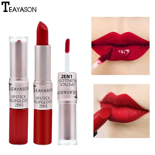 Rouge à lèvres rose mat 1 pièce — Waterproof et longue tenue | Hydratant | Set 2-en-1 avec teinte et gloss | Maquillage sexy pour lèvres féminines
