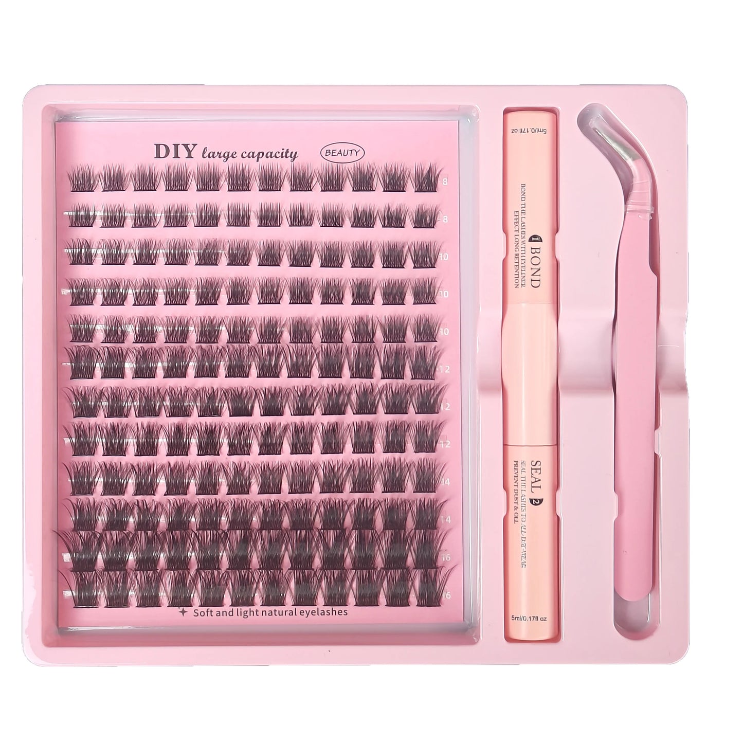 Kit DIY de grappes de cils – Ensemble complet, 8-16 mm, mixte, avec colle, scellant et pince – Extensions de cils individuels pour maquillage et application personnelle