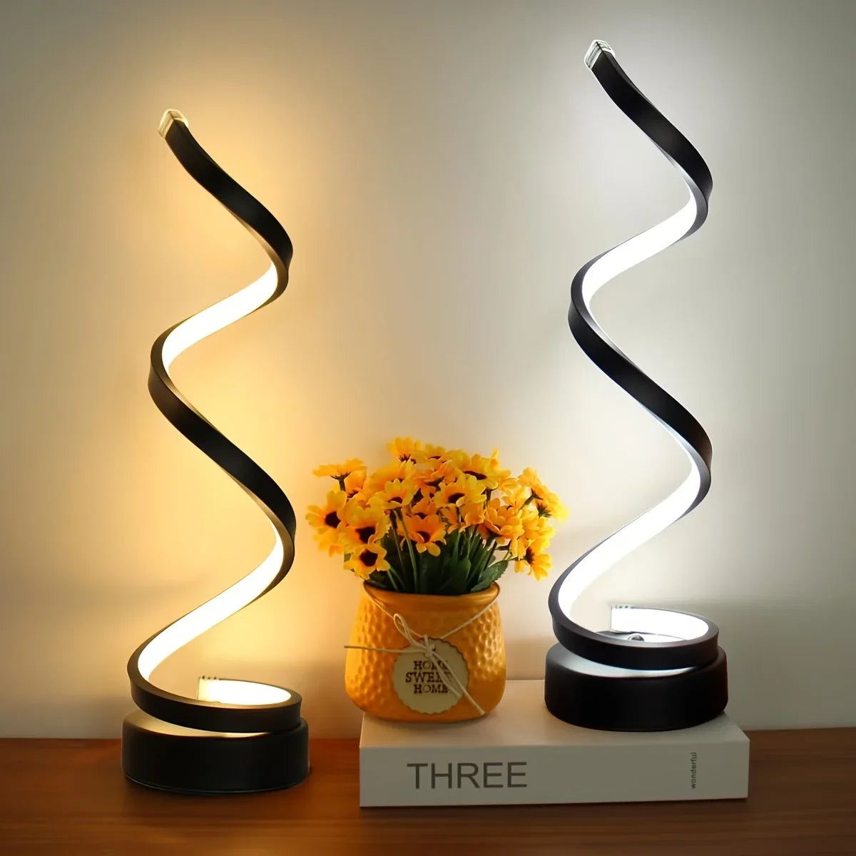 Modern Spiral LED Table Lamp – 3 Color Dimmable Night Light for Bedroom & Office