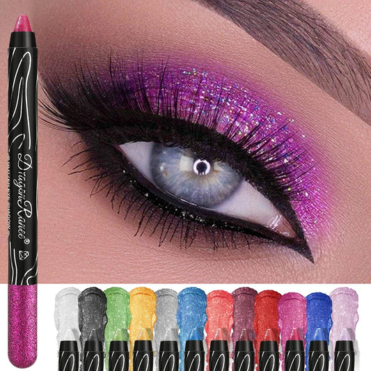 Crayons fards à paupières 12 couleurs, pailletés, longue tenue, pigments bleu, marron, noir, eyeliner, maquillage yeux femmes