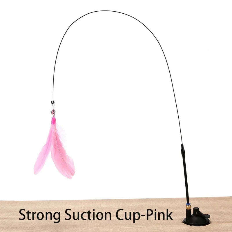 Interactive Suction Cup Feather Cat Wand Toy with Bell