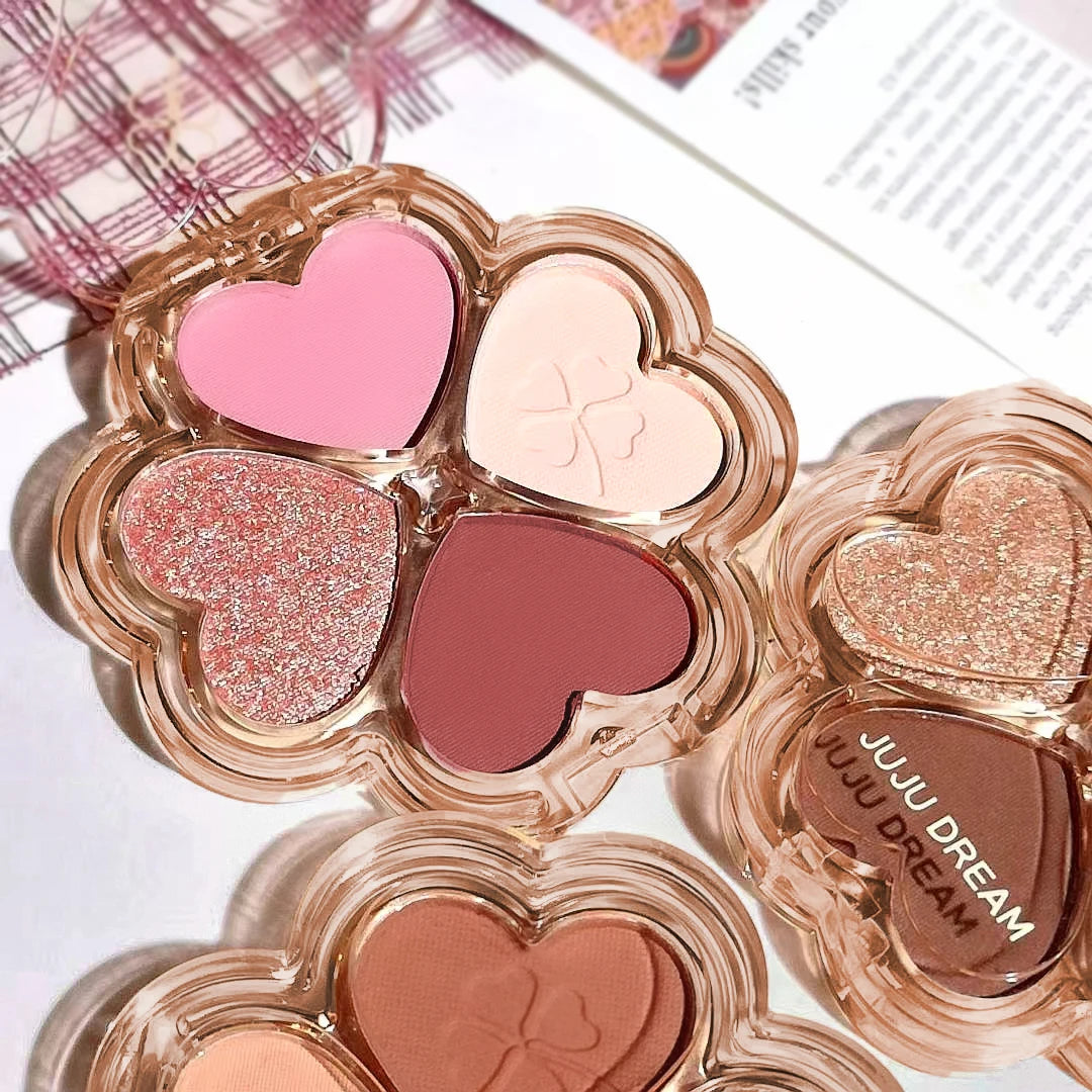 Palette fards à paupières, 4 couleurs terreuses, paillettes fines, nacré et mat, maquillage quotidien