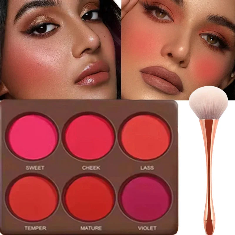 Set 1 palette de blush 6 couleurs – Mat et waterproof, couvrance modulable moyenne, longue tenue – Fini naturel, léger et respirant, avec pinceau offert
