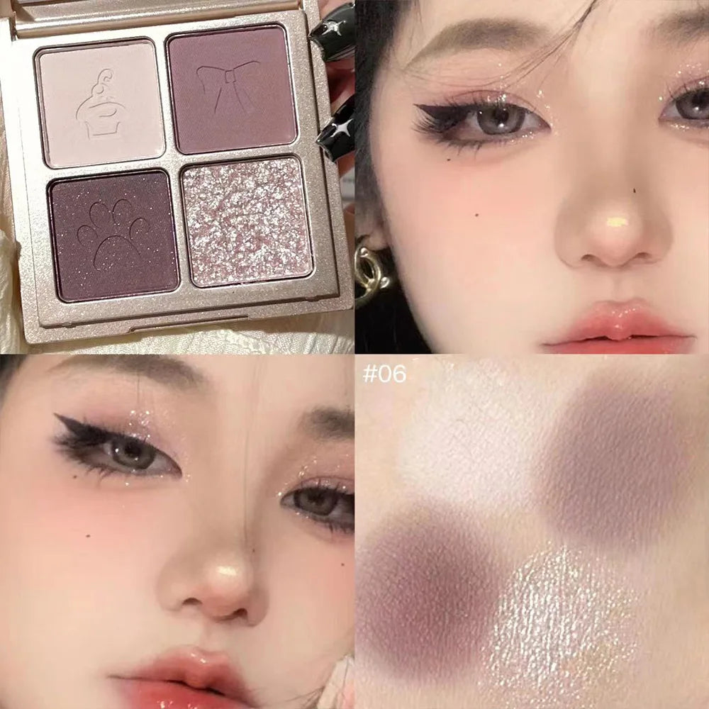 Palette de Fards à Paupières  4 Couleurs — Poudre Fine, Fini Mat, Palette Multicolore