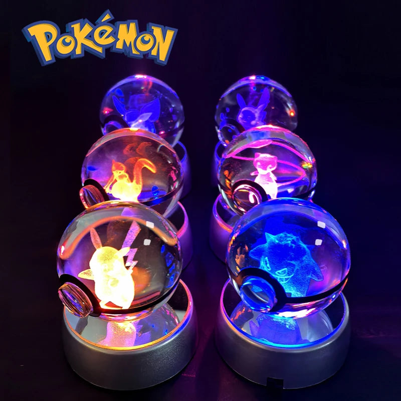 3D Pokémon Crystal Ball Night Light – Pikachu, Gengar & Mewtwo LED Glass Lamp