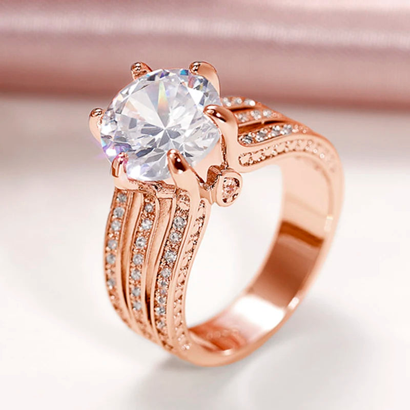 Huitan – magnifiques bagues de mariage pour femmes, avec zircone cubique rose/blanche, bagues de fiançailles classiques éternité, bijoux de livraison directe