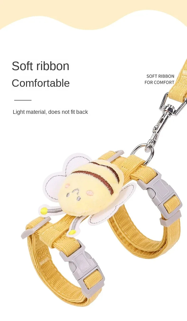 Cartoon Bee Pet Harness & Leash Set – Adjustable Vest for Cats & Small Dogs