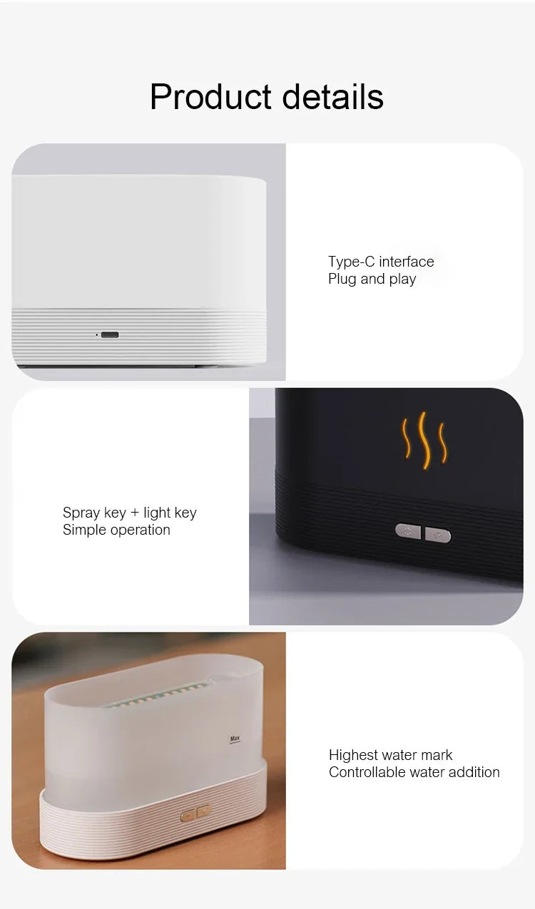 USB Flame Aroma Diffuser – 7 Color LED Humidifier & Essential Oil Aromatherapy Lamp