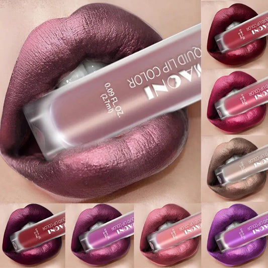Rouge à lèvres liquide à brillant métallique, 12 couleurs, nacré, imperméable, brillant à lèvres, anti-taches, maquillage glamour pour les lèvres