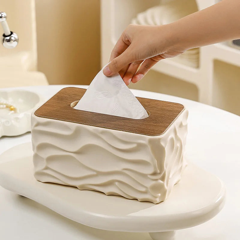 Nordic Wave Pattern Tissue Box – Modern Desktop Napkin Holder