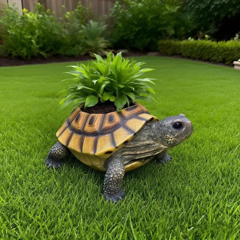 Turtle Succulent Planter – Vintage Resin Flower Pot with Drainage Hole