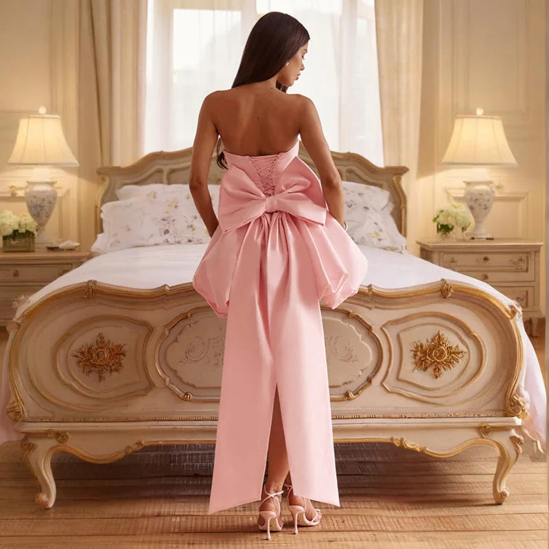 Mini Robe Sexy Femme – Robe Bustier Sans Dos avec Nœud