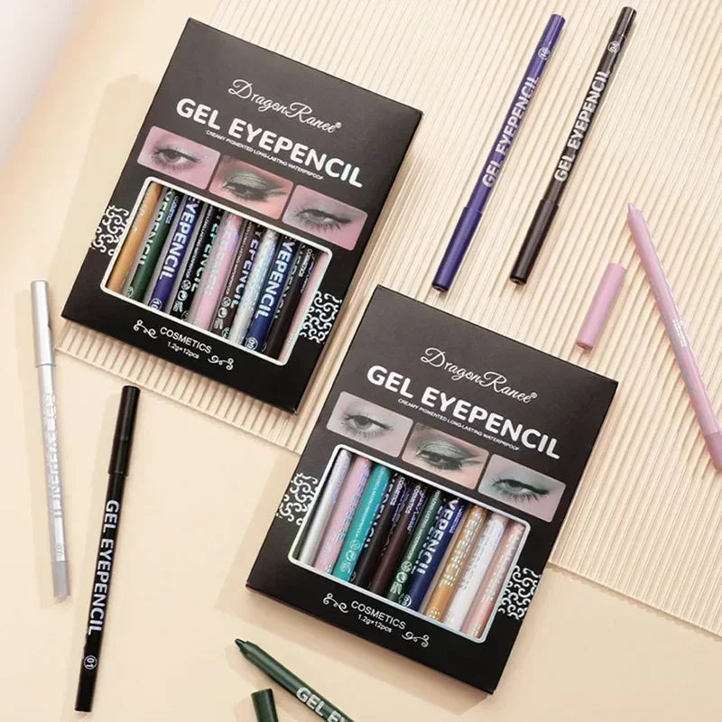 Crayon Gel Eyeliner Étanche – 12 pcs, Couleurs Mattes et UV Lumineuses, Set de Crayons Yeux, Outil de Maquillage