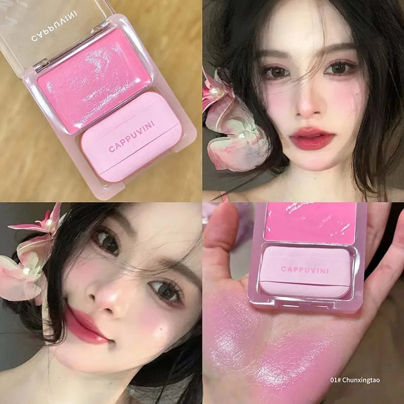 Blush crème à haute brillance – Doux et hydratant, livré avec applicateur puff – Facile à appliquer, rendu naturel et rosé, longue tenue pour lèvres et joues