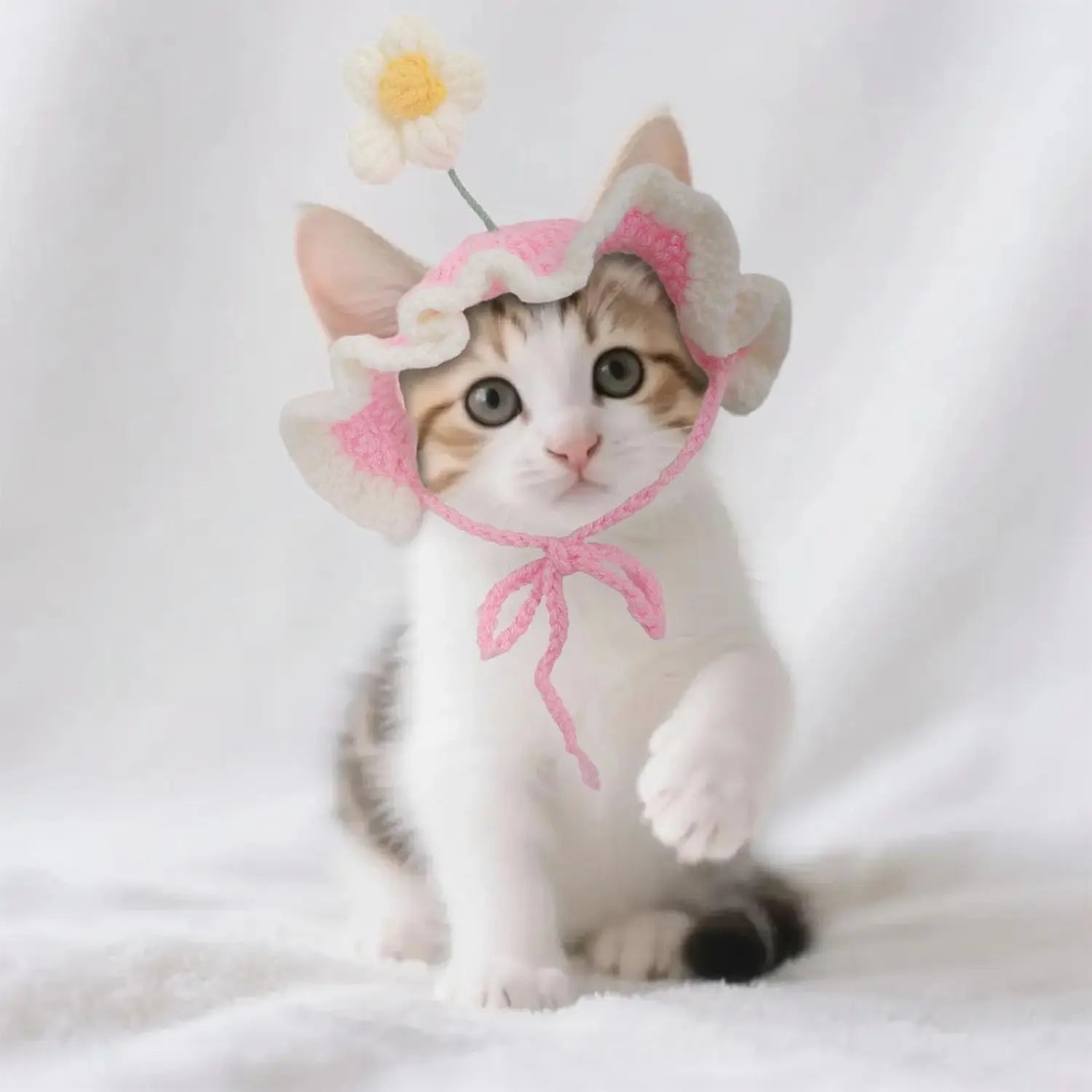 Cute Flower Crochet Pet Hat – Knitted Cap for Cats & Small Dogs