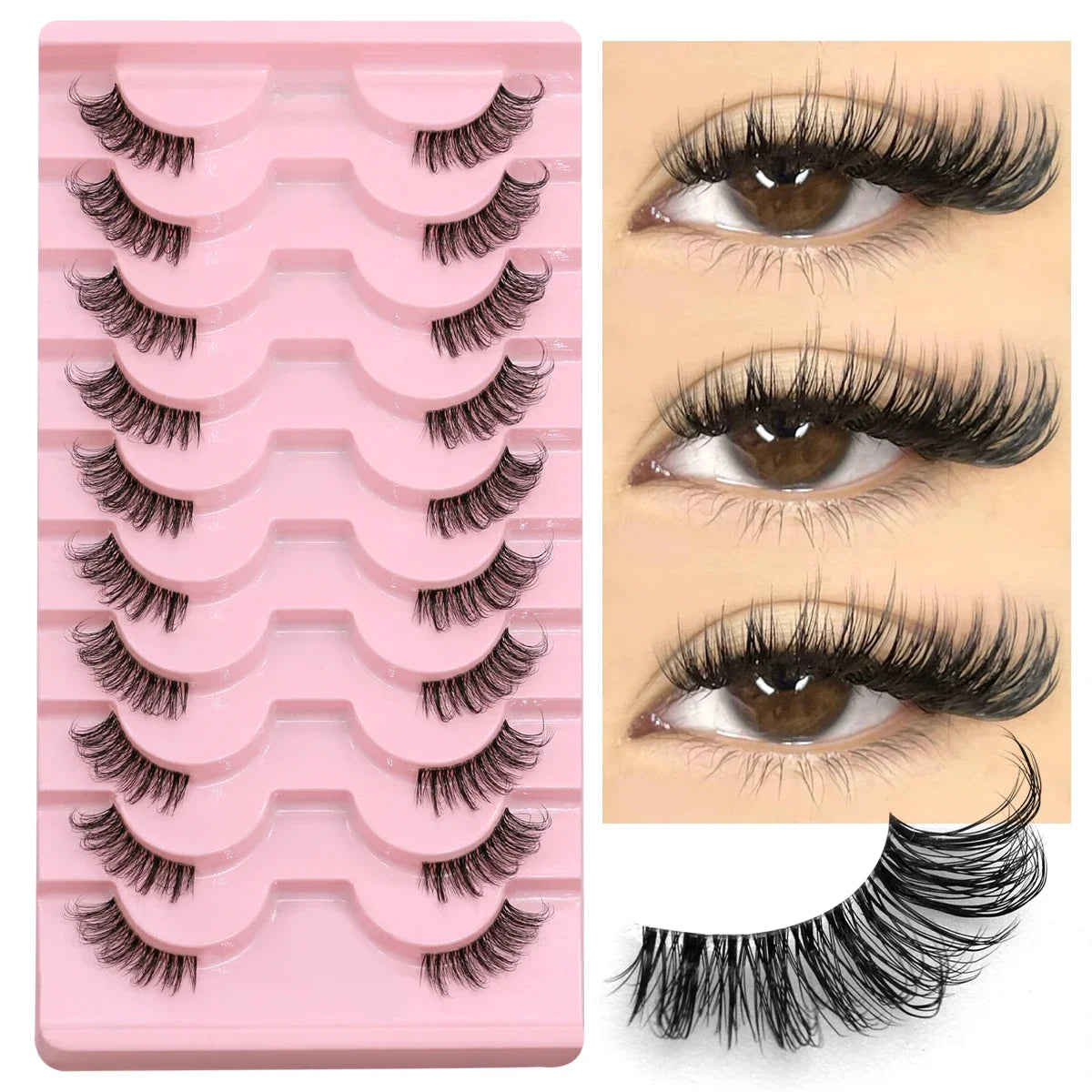 Demi-cils – Cils Cat Eye doux et naturels, bande invisible – Demi-faux cils légers pour un effet naturel