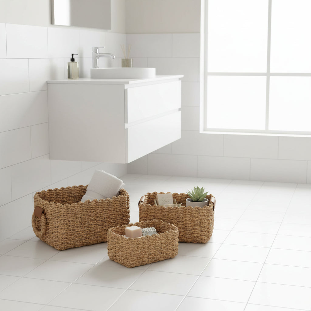 3PCS Woven Storage Basket Set – Decorative Rope Organizer Baskets with Handles