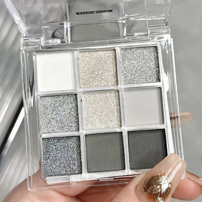 Palette fards à paupières 9 cases – Multicolore, pailleté, nacré et mat, scintillant et longue tenue, maquillage pour femmes