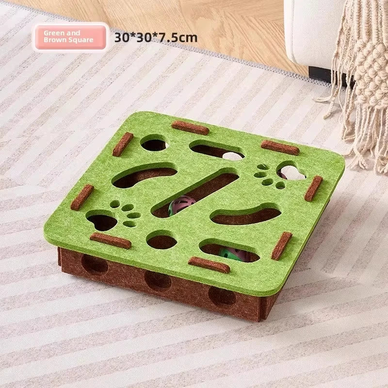 Felt Cat Puzzle Box with Ball – Interactive Hunting & Exercise Toy