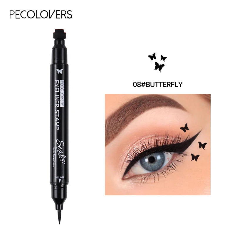 Stylo Eyeliner noir imperméable, ne fleurit pas, crayon pour les yeux longue durée, Double tête, lune, étoile, cœur, fleur, liquide, 1 pièces