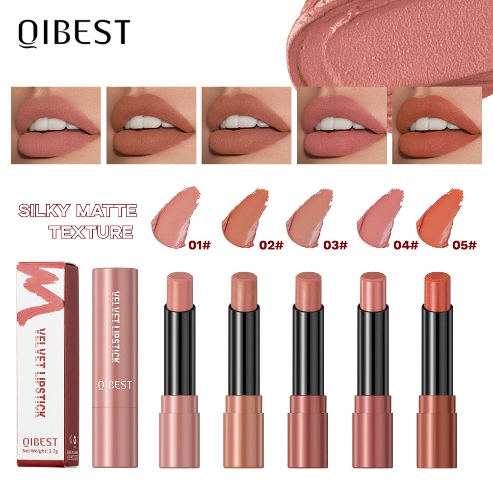 Rouge à Lèvres Nude Mat – Gloss, Haute Pigmentation, Classique et Sexy, Anti-Transfert, Longue Tenue, Teinte Rouge, Cosmétiques