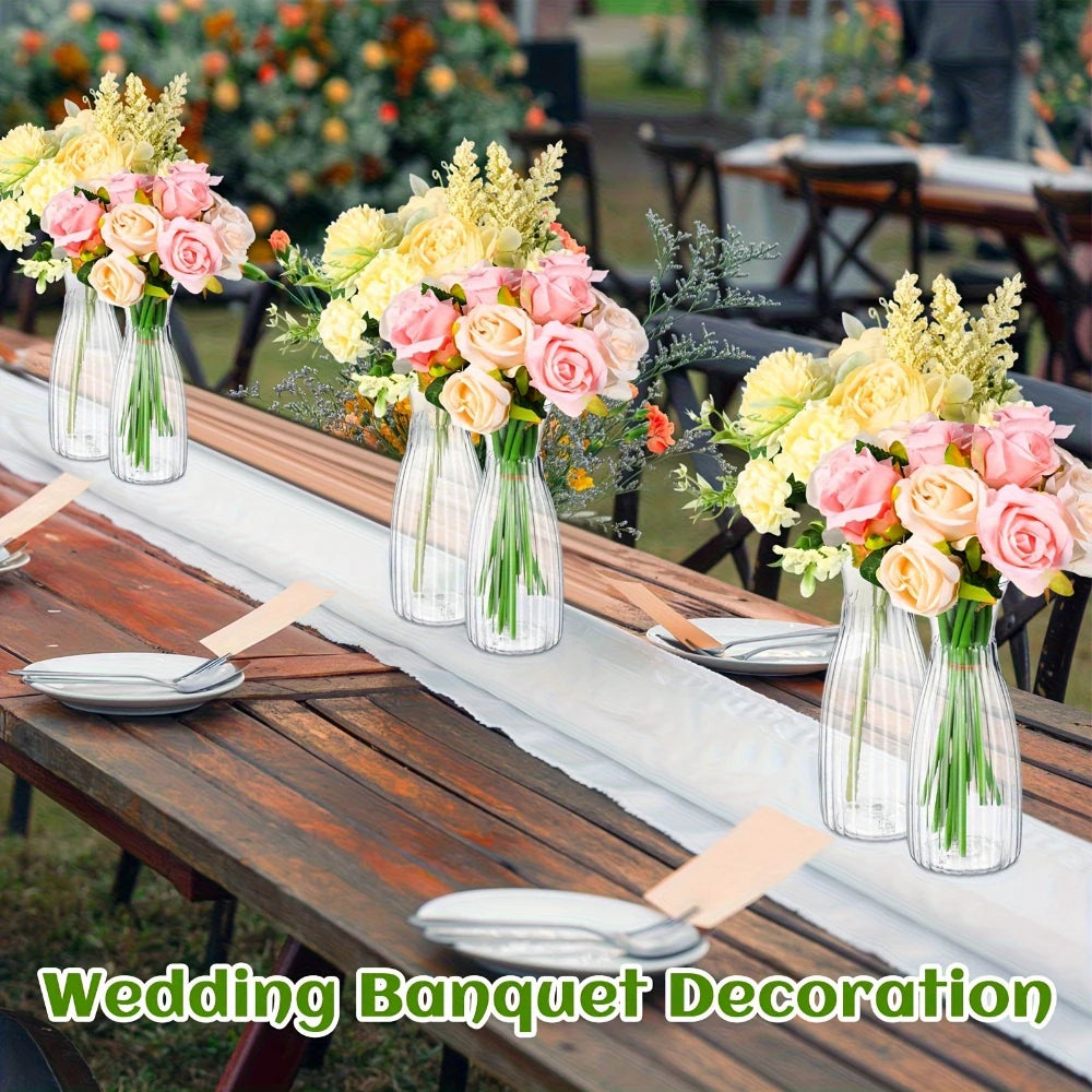 Clear Striped Decorative Vase – Modern Flower Vase for DIY Arrangements & Table Decor