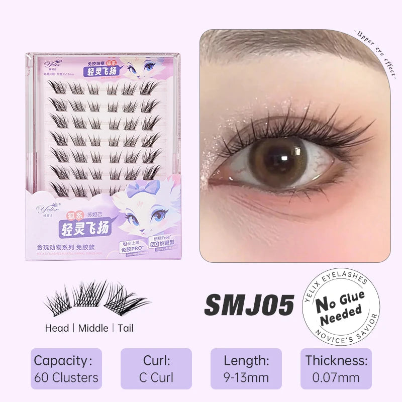 Cils en grappes – Faux cils auto-adhésifs sans colle, naturels et doux – Personnalisables, étiquette privée et logo personnalisé