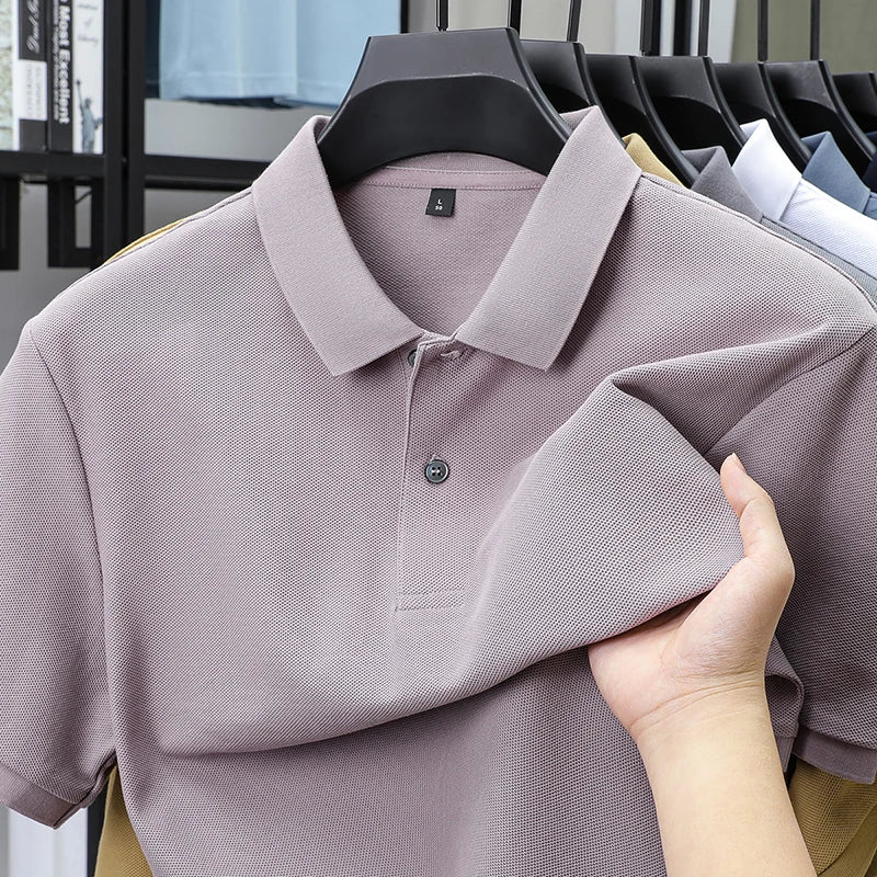 Polo à manches courtes pour hommes 100% coton confortable haut de gamme tempérament respirant décontracté été nouveau haut de couleur unie