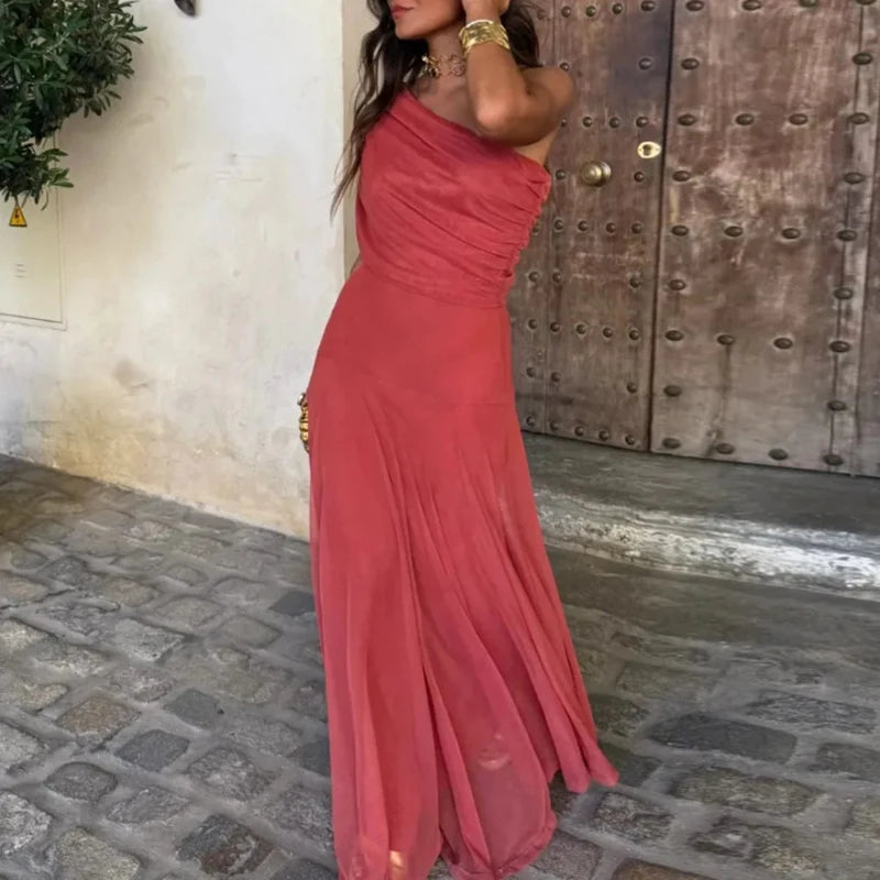 Robe Femme Sexy Sans Manches – Taille Haute, Sans Bretelles, Coupe Slim, Longue, Élégante avec Insertions en Mesh