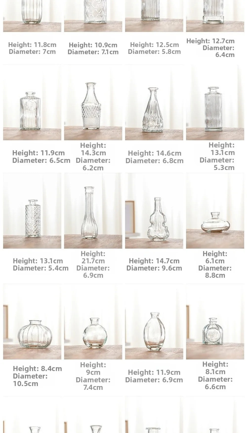 Mini Glass Vase Set – Transparent Hydroponic Flower Vases for Floral Arrangements & Home Decor