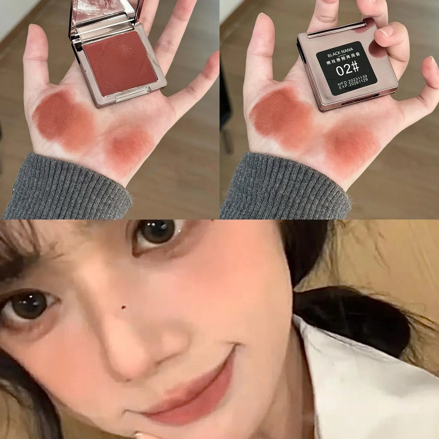 Crème Lèvres & Joues Double Usage — Texture Boue Mat, Fini Velours, Rouge à Lèvres Rouge Foncé ou Marron, Gel ou Gloss Solide, Crème Blush Teinte, Maquillage