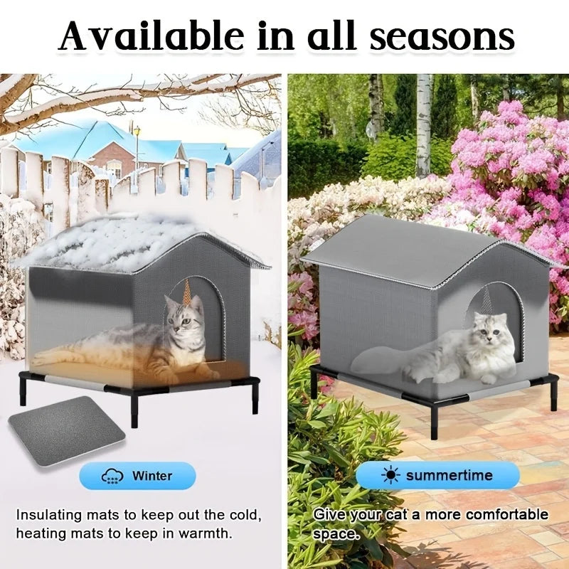 Waterproof Outdoor Cat House – Foldable Pet Shelter with Mat