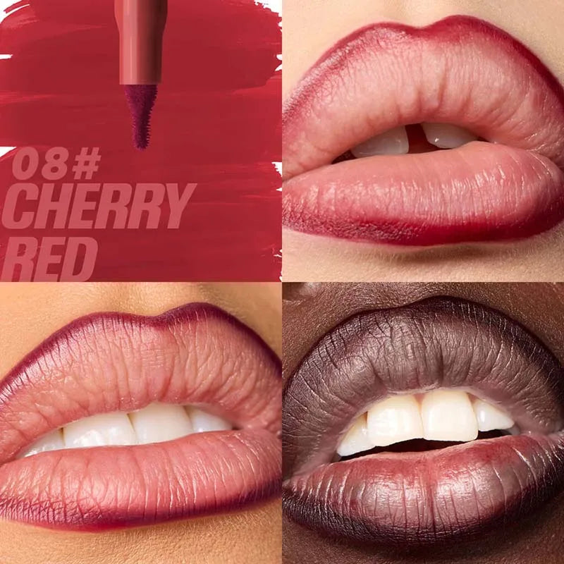 Crayon à Lèvres Velours Marron – Mat, Waterproof, Anti-Transfert, Teintes Nude et Rouge Cerise, Contour des Lèvres, Maquillage pour Femmes