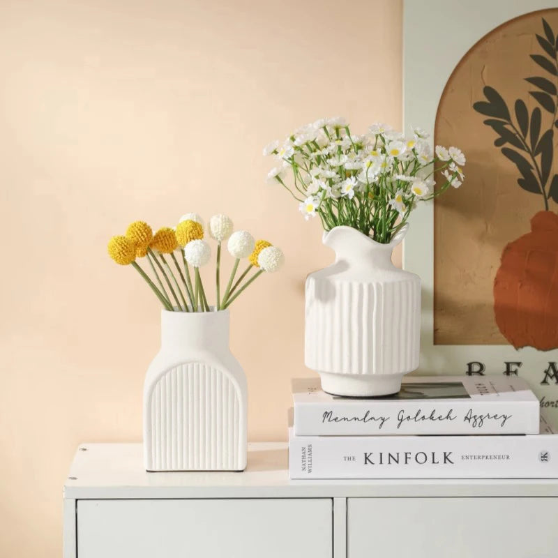 Modern White Decorative Vase – Minimalist Flower Vase for Home & Table Decor