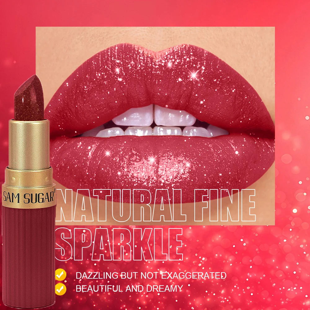 Rouge à lèvres velours pailleté rose nacré – Effet métallique et scintillant | Waterproof et longue tenue | Finition mate avec brillance diamantée | Maquillage pour femmes