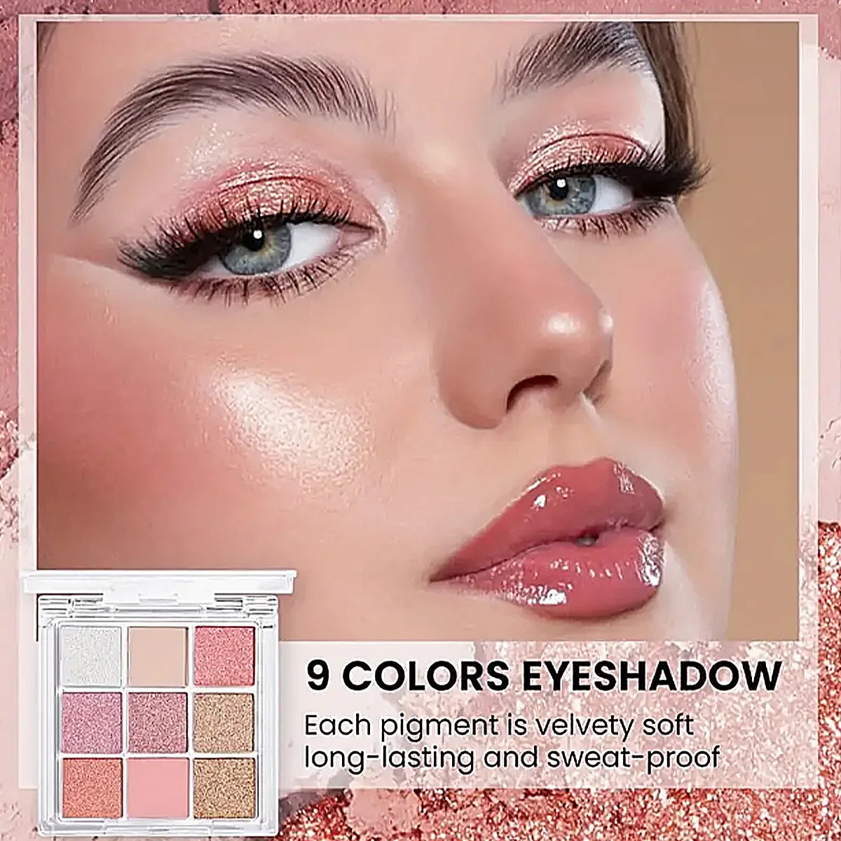 Palette de Fards à Paupières 9 Couleurs — Finitions Pailletées, Nacrées et Mattes, Palette Multi-Usage pour un Maquillage Complet des Yeux