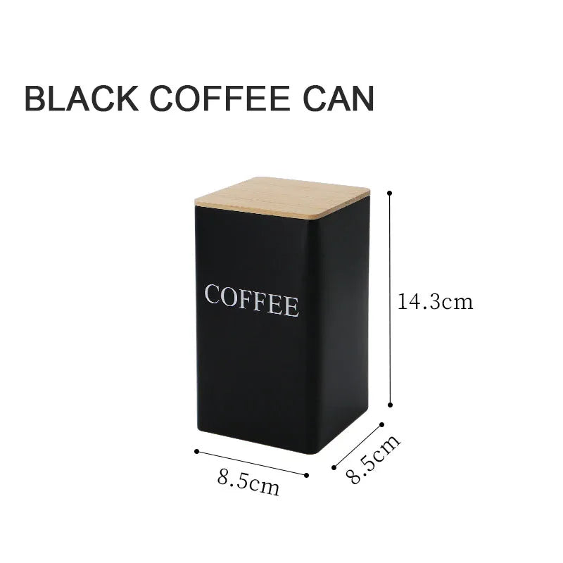 Coffee Bean Storage Jar with Bamboo Lid – Metal Tea & Sugar Container
