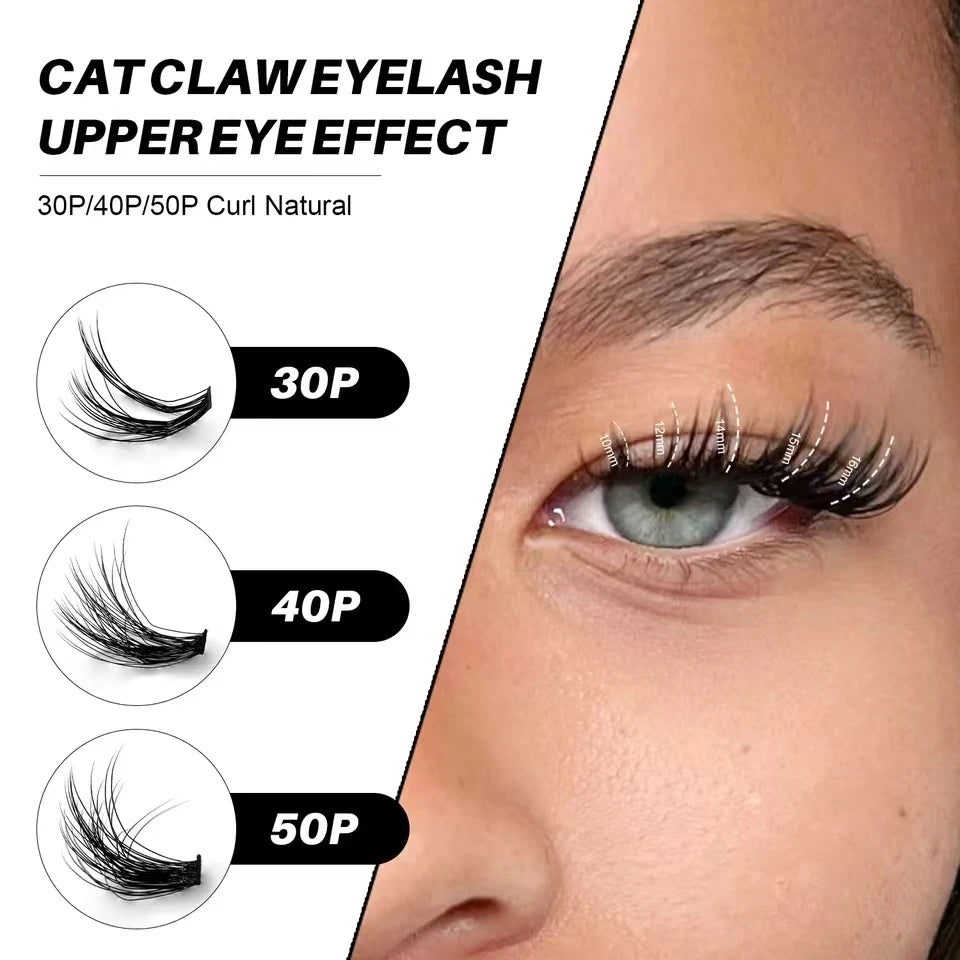 Kit DIY de grappes de cils – Ensemble complet, 8-16 mm, mixte, avec colle, scellant et pince – Extensions de cils individuels pour maquillage et application personnelle