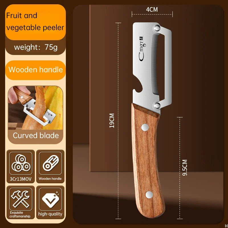 Stainless Steel Peeler with Wooden Handle – Durable Fruit & Vegetable Peeling and Slicing Kitchen Tool