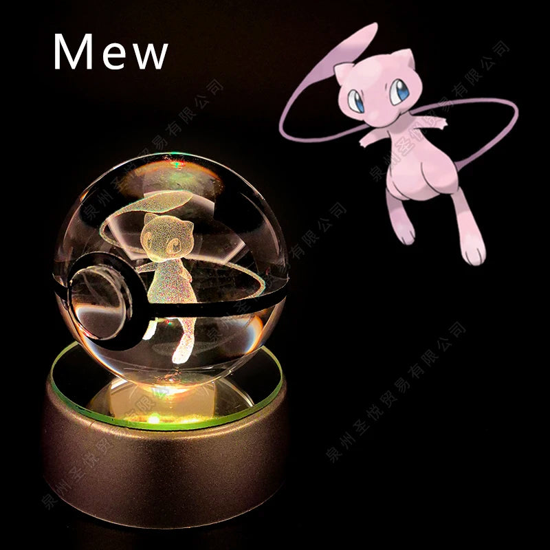 3D Pokémon Crystal Ball Night Light – Pikachu, Gengar & Mewtwo LED Glass Lamp