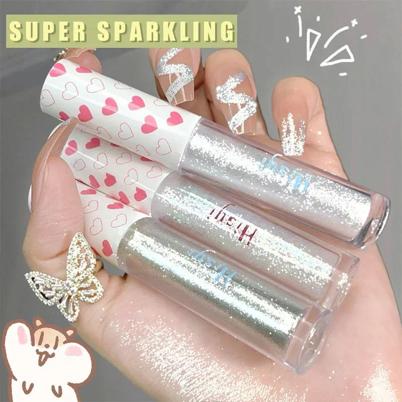 Ombre à paupières liquide illuminatrice waterproof ultra brillante longue tenue, en feuille monochrome pailletée, sublimant le fard à paupières