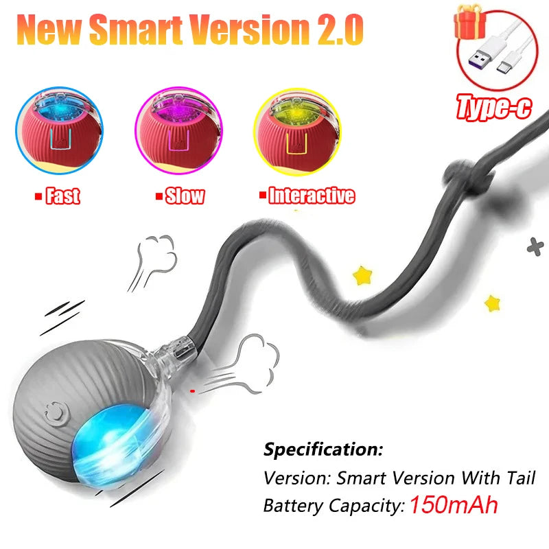 Automatic Interactive Rolling Ball with Faux Tail – Rechargeable Smart Cat & Dog Toy