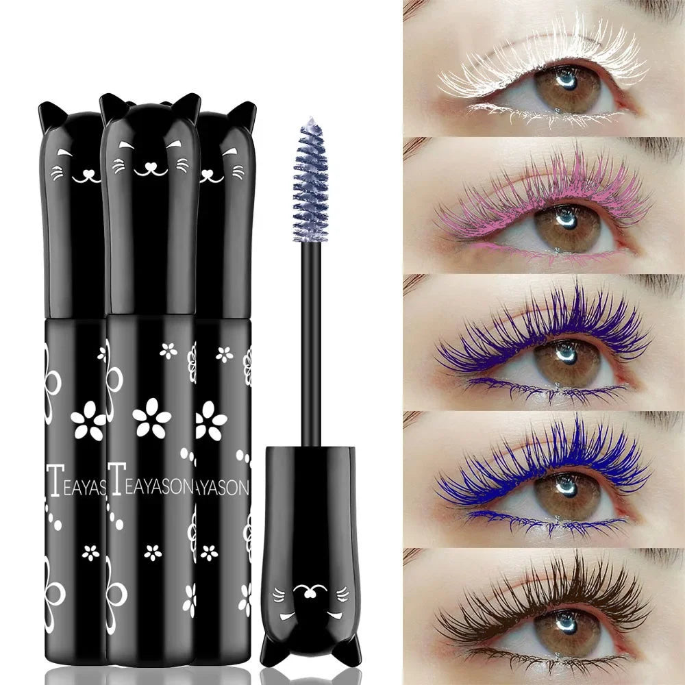 Mascara multicolore waterproof séchage rapide cils recourbés extensions bleu, rose, violet, noir, blanc maquillage